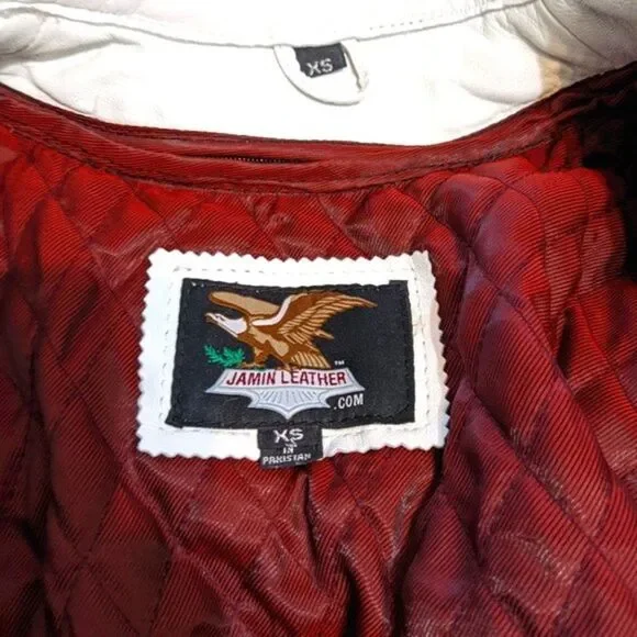 Leather jacket Jamin white with pink and silver stripe removable lining XS - Picture 9 of 12